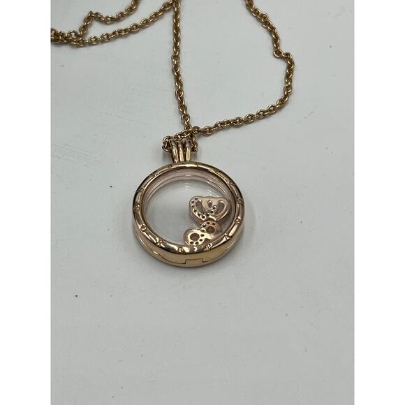 Pandora Floating Locket Rose Gold Plated Tone Long Pendant with Charms Retired - Picture 10 of 11